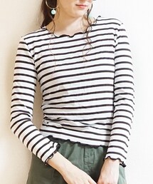Tiffee SELECT | メローフリル襟裾ボーダーカットソー(Tシャツ/カットソー)