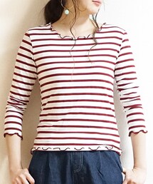 Tiffee SELECT | メローフリル襟裾ボーダーカットソー(Tシャツ/カットソー)