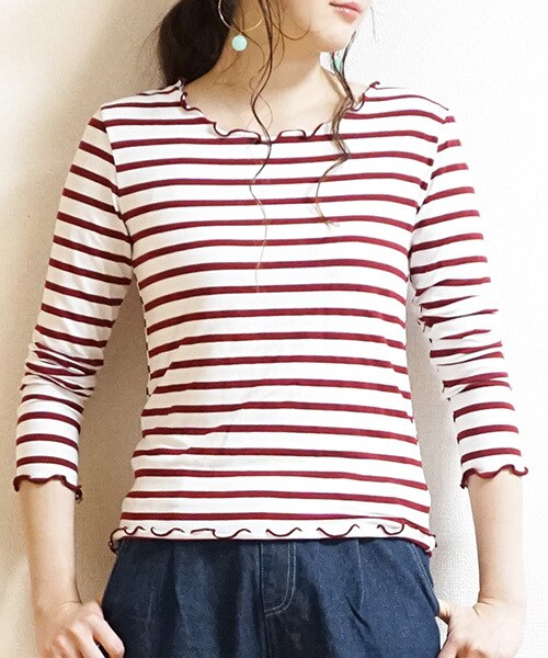 Tiffee SELECT（ティフィーセレクト）の「メローフリル襟裾ボーダーカットソー（Tシャツ/カットソー・レディース・ブラウン/レッド・F）」の2枚目の写真