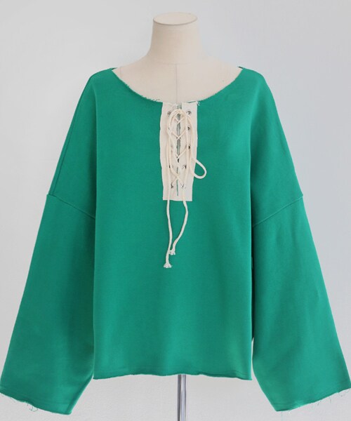 DHOLIC(ディーホリック)の「ラウンドネックレースアップスウェットプルオーバー(スウェット・レディース・グレー/グリーン/ブラック・FREE)」の3枚目の写真