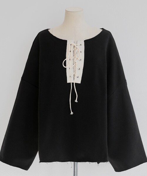 DHOLIC(ディーホリック)の「ラウンドネックレースアップスウェットプルオーバー(スウェット・レディース・グレー/グリーン/ブラック・FREE)」の2枚目の写真