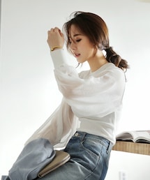 DHOLIC | バルーンシースルースリーブニットプルオーバー(ニット/セーター)