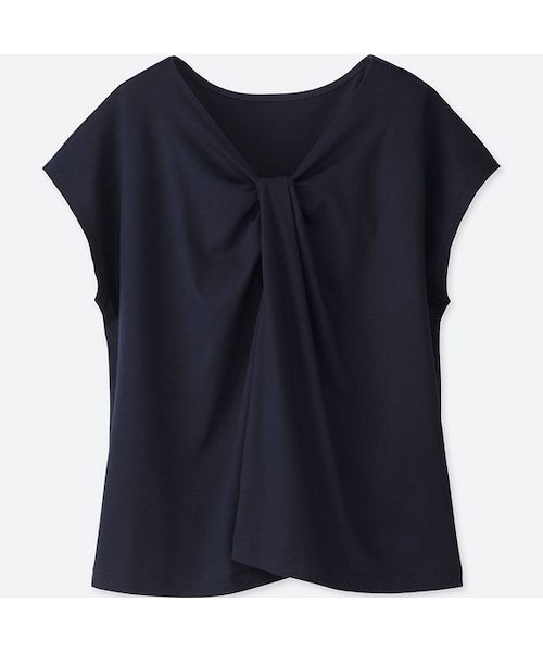 UNIQLO（ユニクロ）の「2WAYタックデザインＴ（半袖）（Tシャツ/カットソー・レディース・BLACK 09/NAVY 69/PINK 11/BLUE 61/WHITE 00・M/XS/XL/S/3XL/L/XXL）」の3枚目の写真