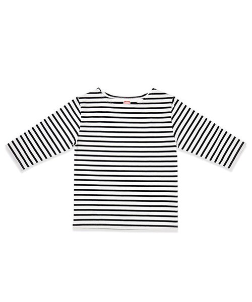 flower（フラワー）の「Healthknit BD 3/4sleeve ～ﾍﾙｽﾆｯﾄﾎﾞｰﾀﾞｰ3/4ｽﾘｰﾌﾞ（Tシャツ/カットソー・レディース・ブルー/ホワイト・FREE）」の2枚目の写真