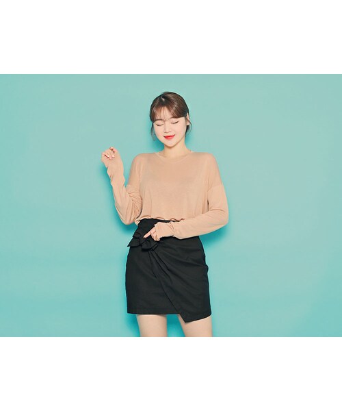 HOTPING(ホッピン)の「ラウンドネックドロップショルダーTシャツ(Tシャツ/カットソー・レディース・パープル/ライトグリーン/ホワイト/ベージュ/ブラック・1(フリーサイズ)/2(L-XL))」の4枚目の写真