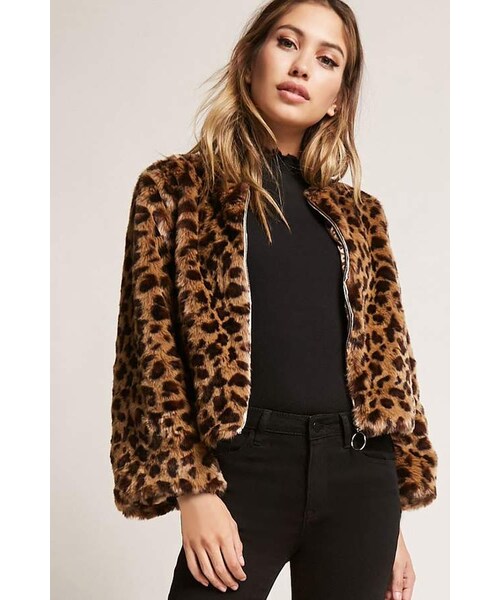 Forever 21,Forever 21 Leopard Print Faux Fur Cropped Jacket - WEAR