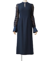 mame | Mame Kurogouchi（マメ クロゴウチ）  フラワープリントスリーブドレス（ネイビー/サイズ2）(ワンピース)