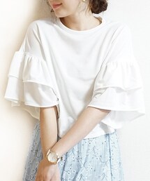 Tiffee SELECT | ダブルフリルティアードボリューム袖カットソー(Tシャツ/カットソー)