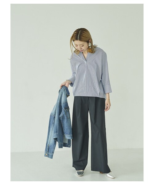 GARAGE OF GOOD CLOTHING（ガレージオブグッドクロージング）の「YHE ストライプスタンドネックスキッパーシャツ（トップス・ブルー・F）」の3枚目の写真