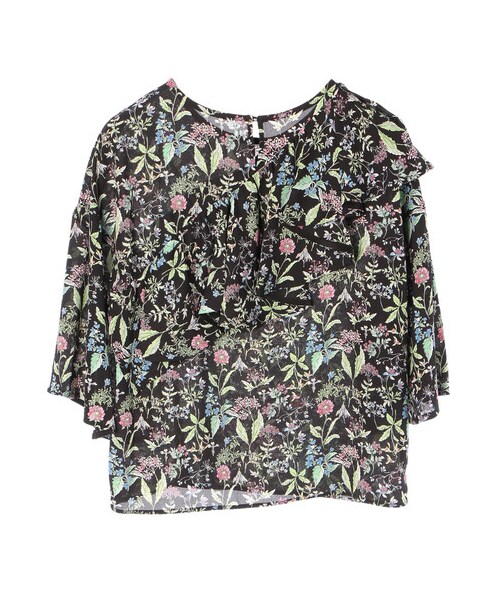 GARAGE OF GOOD CLOTHING（ガレージオブグッドクロージング）の「LEA アシンメトリーフリル花柄ブラウス（トップス・ホワイト/ブラック・F）」の2枚目の写真