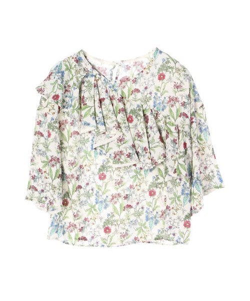 GARAGE OF GOOD CLOTHING（ガレージオブグッドクロージング）の「LEA アシンメトリーフリル花柄ブラウス（トップス・ホワイト/ブラック・F）」の6枚目の写真