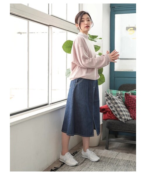 Green　Parks（グリーンパークス）の「・w closet クルーネックワイドプルオーバー（トップス・オフホワイト/杢グレー/ブラック/ピンク・F）」の2枚目の写真