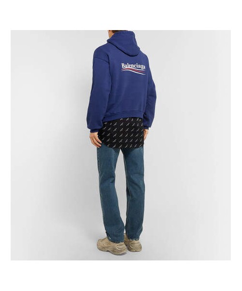 BALENCIAGA（バレンシアガ）の「Balenciaga Printed Cotton-Blend Jersey Hoodie（スウェット・メンズ・Blue・L）」の4枚目の写真