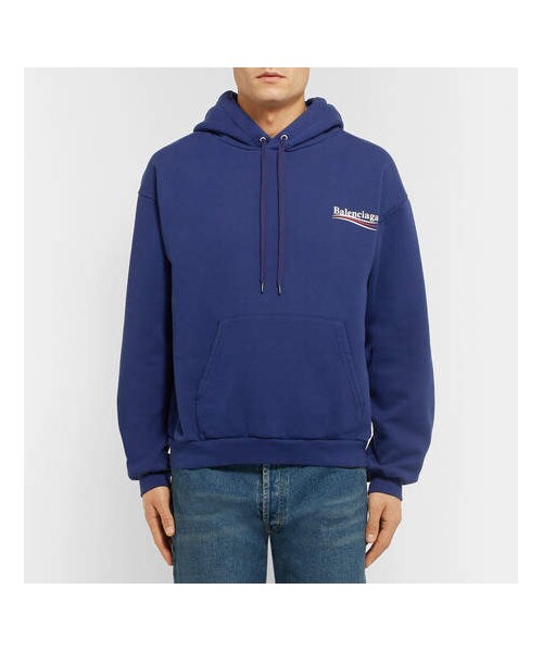 BALENCIAGA（バレンシアガ）の「Balenciaga Printed Cotton-Blend Jersey Hoodie（スウェット・メンズ・Blue・L）」の2枚目の写真