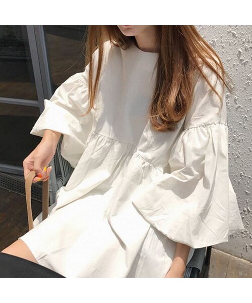 No Brand ノーブランド の 韓国インポート 七分丈コットンワンピ ワンピース Wear