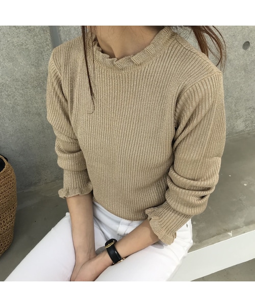 copine(コピン)の「フリルネック・フリルスリーブラメプルオーバー(4color)【クリックポスト対象商品】(ニット/セーター・レディース・その他)」の1枚目の写真