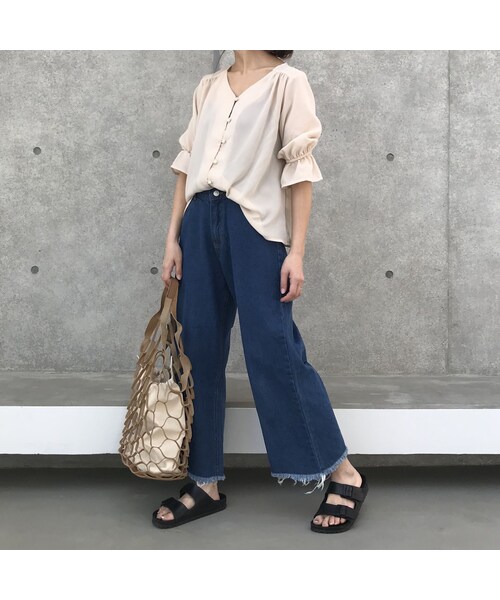 copine（コピン）の「裾フリンジワイドデニムパンツ/フレイドヘム【クリックポスト対象商品】（デニムパンツ・レディース・その他）」の5枚目の写真