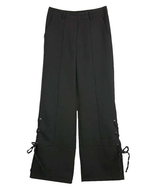 DINT（ディント）の「アイレットトリミングブーツカットパンツ（スラックス・レディース・블랙/브라운・S/M）」の2枚目の写真