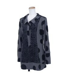 no brand | 大小ドットと花柄レースの欲張りスキッパーカットソー【make me・シリーズ】(グレー)(J43) 【送料・代引き手数料無料】(Tシャツ/カットソー)