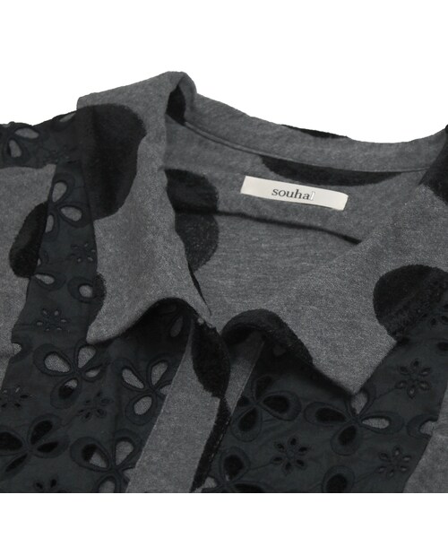 no brand(ノーブランド)の「大小ドットと花柄レースの欲張りスキッパーカットソー【make me・シリーズ】(グレー)(J43) 【送料・代引き手数料無料】(Tシャツ/カットソー・レディース・その他)」の8枚目の写真