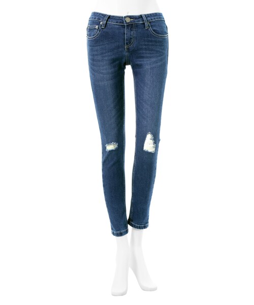 GRL(グレイル)の「ストレッチダメージスキニーデニム(デニムパンツ・レディース・ブルー/ライトブルー/インディゴ・XS)」の2枚目の写真