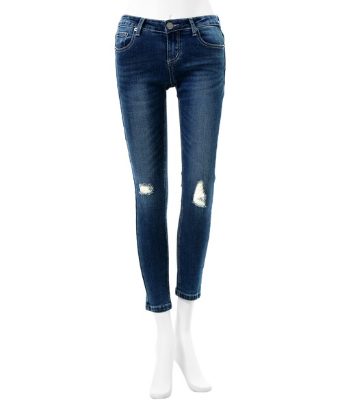 GRL(グレイル)の「ストレッチダメージスキニーデニム(デニムパンツ・レディース・ブルー/ライトブルー/インディゴ・XS)」の1枚目の写真