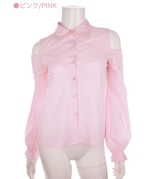 Bobon21（ボボンニジュウイチ）の「肩開きコットンブラウス-全２色-（シャツ/ブラウス・レディース・ホワイト/ピンク・S/M/L）」の2枚目の写真