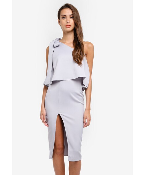 missguided one shoulder bow sleeve midi dress