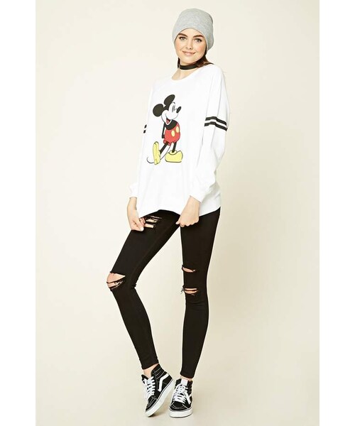 FOREVER 21(フォーエバー トゥエンティーワン)の「Forever 21 Mickey Mouse Striped Sweatshirt(スウェット・レディース・White・Small/Medium/Large)」の2枚目の写真