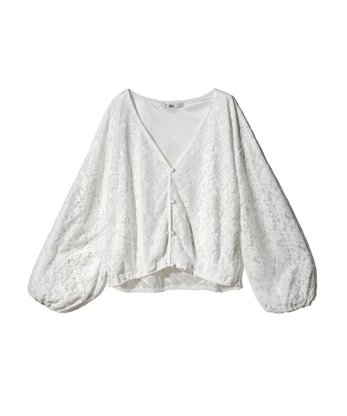 GRL(グレイル)の「レースVネックボリュームスリーブカーディガン(カーディガン/ボレロ・レディース・オフホワイト/ブラック/グリーン・F)」の1枚目の写真