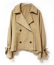 Tiffee SELECT | ダブル衿リボンフレアスリーブショート丈トレンチコート(トレンチコート)