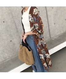 copine | 再入荷！レトロ花柄ボリューム袖ロングガウン/ロングカーディガン(2color)【クリックポスト対象商品】(カーディガン/ボレロ)