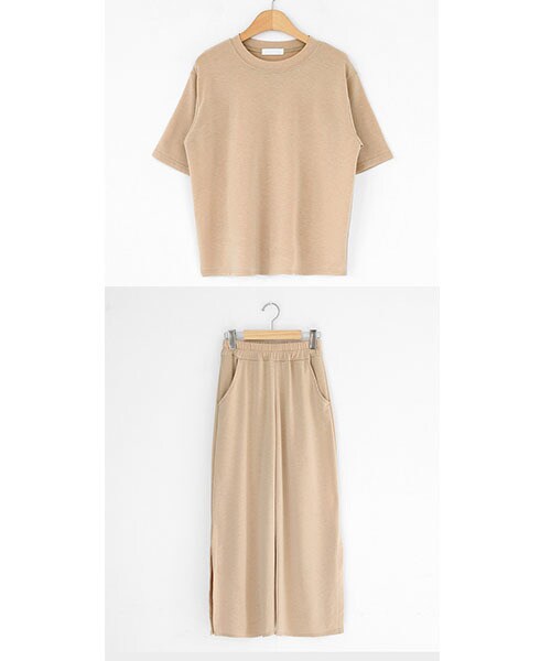 DHOLIC（ディーホリック）の「半袖Tシャツ&スリットワイドパンツSET（Tシャツ/カットソー・レディース・ブラック/ベージュ・FREE）」の2枚目の写真