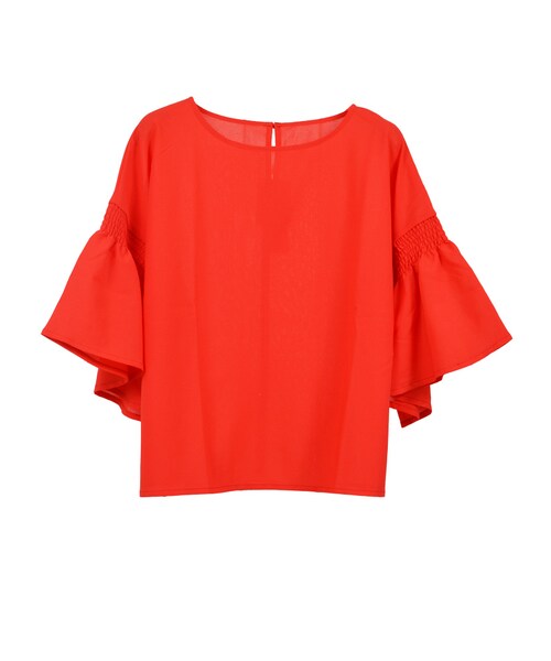 STYLEBLOCK（スタイルブロック）の「シャーリングフレアスリーブブラウス（シャツ/ブラウス・レディース・ホワイト/ライトベージュ/レッド/ネイビー・M）」の4枚目の写真