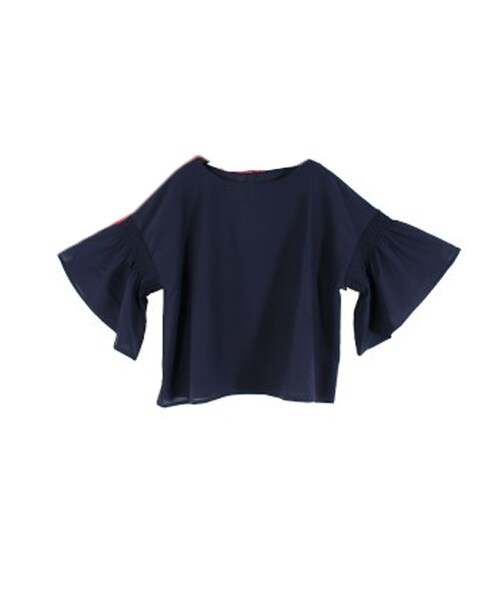 STYLEBLOCK（スタイルブロック）の「シャーリングフレアスリーブブラウス（シャツ/ブラウス・レディース・ホワイト/ライトベージュ/レッド/ネイビー・M）」の3枚目の写真