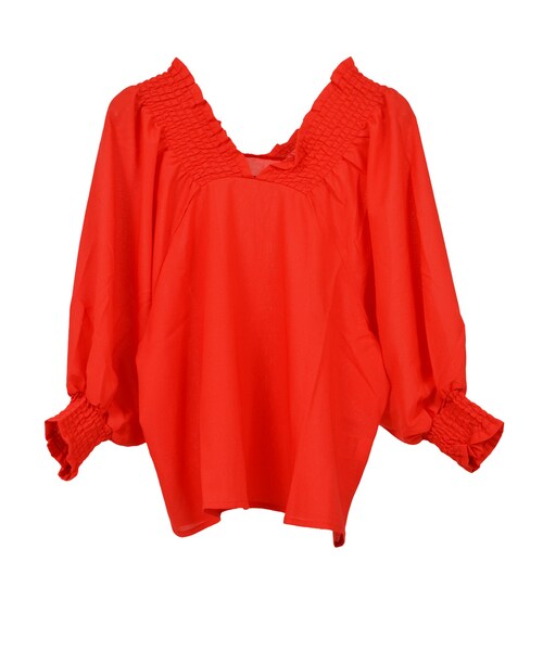 STYLEBLOCK（スタイルブロック）の「Vネックシャーリングブラウス（シャツ/ブラウス・レディース・ホワイト/ライトベージュ/レッド/ネイビー・M）」の4枚目の写真