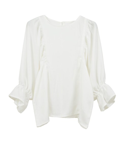STYLEBLOCK（スタイルブロック）の「ダブルジョーゼットギャザースリーブブラウス（シャツ/ブラウス・レディース・ホワイト/ラベンダー/イエロー/ブラック・M）」の2枚目の写真