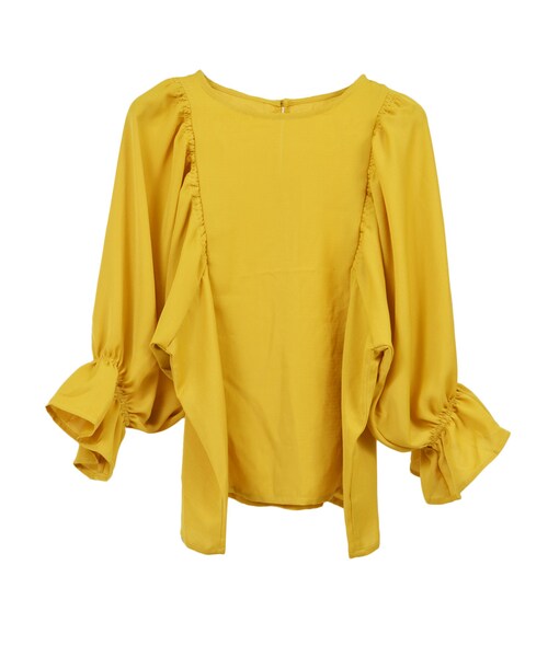 STYLEBLOCK（スタイルブロック）の「ダブルジョーゼットギャザースリーブブラウス（シャツ/ブラウス・レディース・ホワイト/ラベンダー/イエロー/ブラック・M）」の4枚目の写真