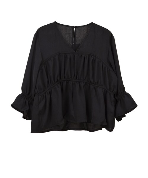 STYLEBLOCK（スタイルブロック）の「ダブルジョーゼットVネックギャザーブラウス（シャツ/ブラウス・レディース・ホワイト/ラベンダー/イエロー/ブラック・M）」の2枚目の写真