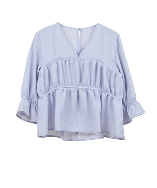 STYLEBLOCK（スタイルブロック）の「ダブルジョーゼットVネックギャザーブラウス（シャツ/ブラウス・レディース・ホワイト/ラベンダー/イエロー/ブラック・M）」の3枚目の写真