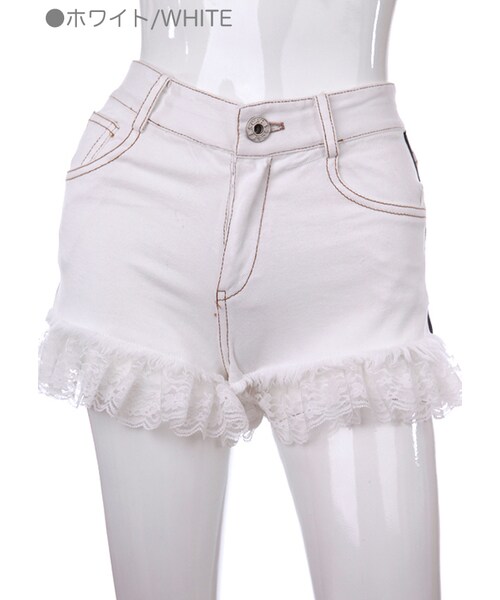 Bobon21（ボボンニジュウイチ）の「スポーツMIXデニムショーパン-全３色-（デニムパンツ・レディース・ピンク/ブルー/ホワイト・S/M/L）」の2枚目の写真