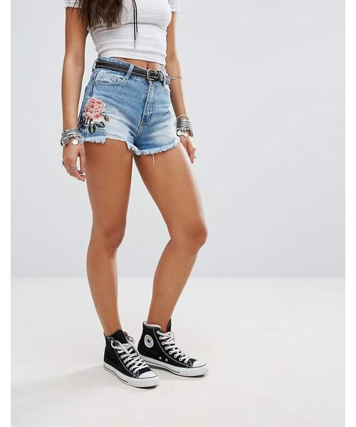 Flower Embroidered Jean Shorts 