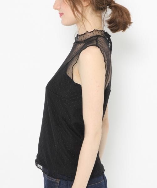 リバーシブルコットンハイネックレザーペディング Heather（ヘザー）の「ドットチュールハイネック＊タンク