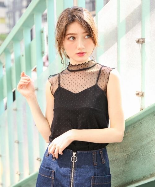 Heather(ヘザー)の「ドットチュールハイネック*タンク(トップス・ホワイト/ブラック/グレー)」の2枚目の写真