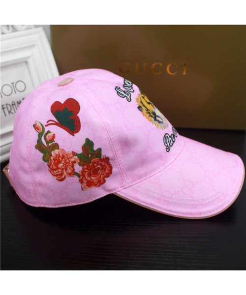 割引可 GUCCI 花柄刺繍 ピンクキャップ 【公式通販】