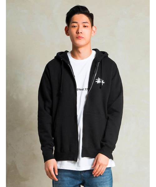 Stüssy フード付き ブラック ジャケット ジップパーカー