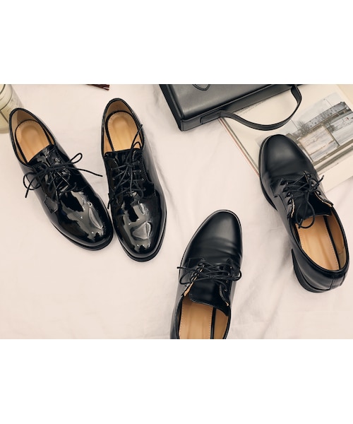 HOTPING(ホッピン)の「2TYPEレースアップローファ(ローファー・レディース・ブラック/エナメルブラック・22.5/23.0/23.5/24.0/24.5/25.0)」の1枚目の写真