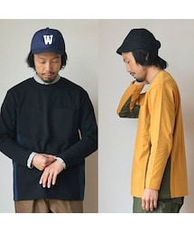 weac. | 【1枚で主役になるロンT】weac "SONORITE"パッチワーク ロングTシャツ ブラック/イエロー(Tシャツ/カットソー)