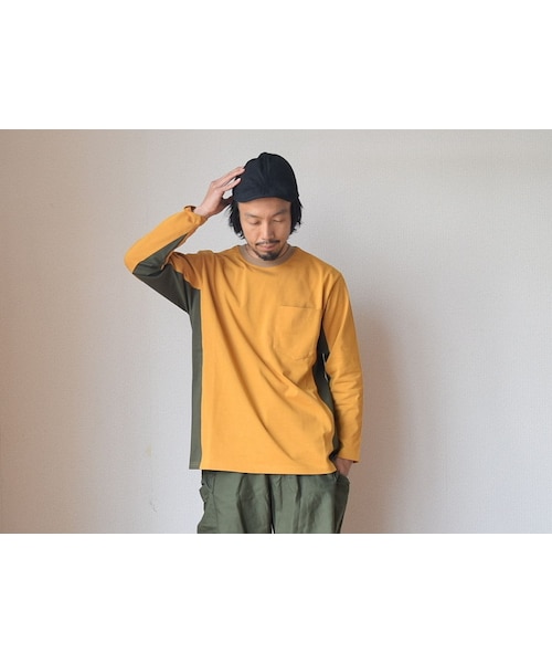 weac.（ウィークス）の「【1枚で主役になるロンT】weac "SONORITE"パッチワーク ロングTシャツ ブラック/イエロー（Tシャツ/カットソー・メンズ・その他）」の2枚目の写真