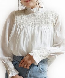 Tiffee SELECT | 楊柳系スモッキングフリルネックブラウス(シャツ/ブラウス)